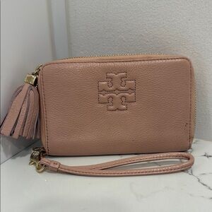 Tory Burch Pink Clutch with Tassel and Wrist Strap